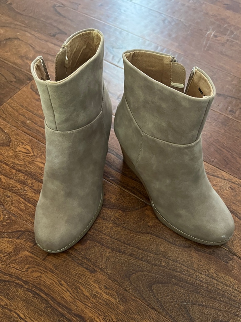 DV by Dolce Vita Taupe Suede Ankle Wedge Booties